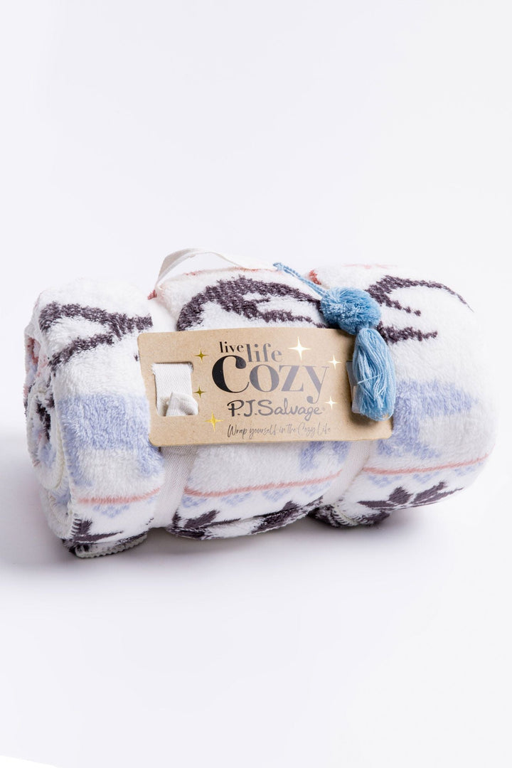 P.J. Salvage - Cozy Plush Blanket - Ivory Snowflakes-P.J. SALVAGE-Jayden P Boutique