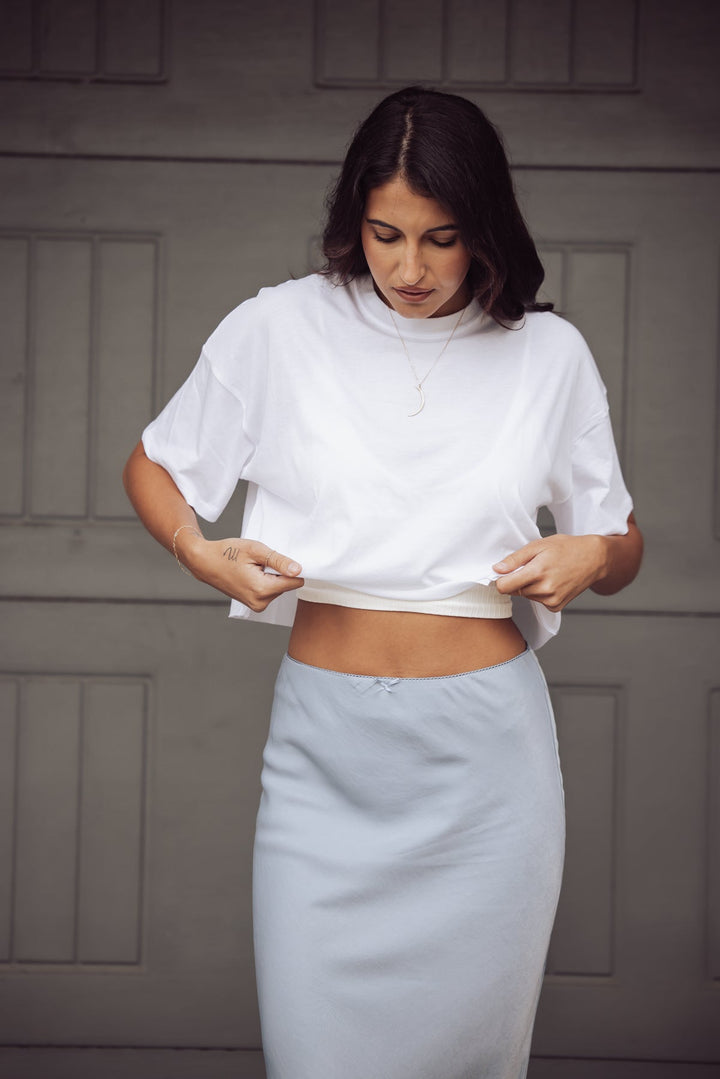 RUBY OVERSIZED RAW EDGE CROPPED TEE - WHITE