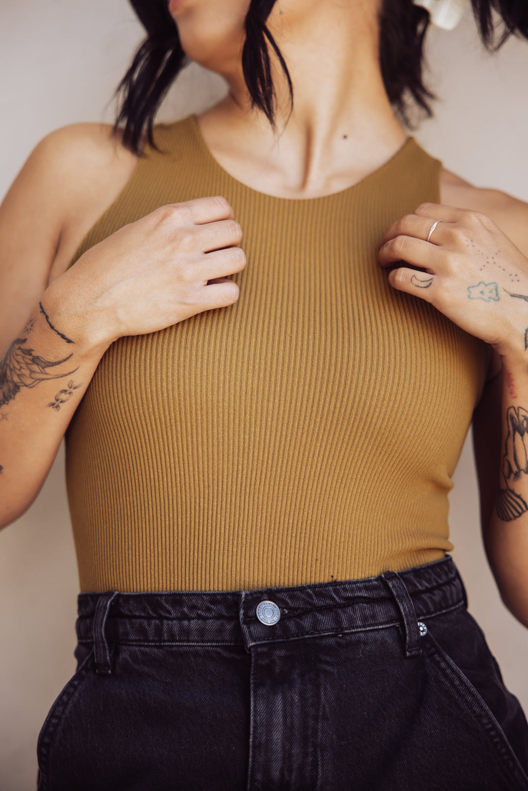 WANT IT ALL RIBBED BODYSUIT - MUSTARD