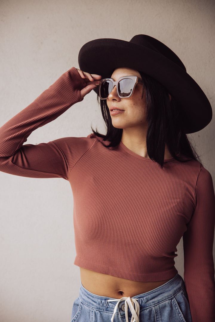 All I've Got Long Sleeve Crop Top - Dusty Red
