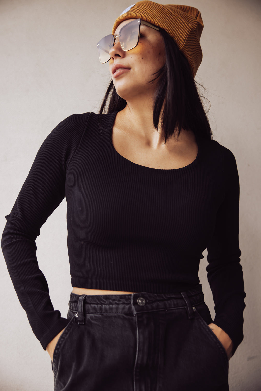 Solange Long Sleeve Crop Top - Black