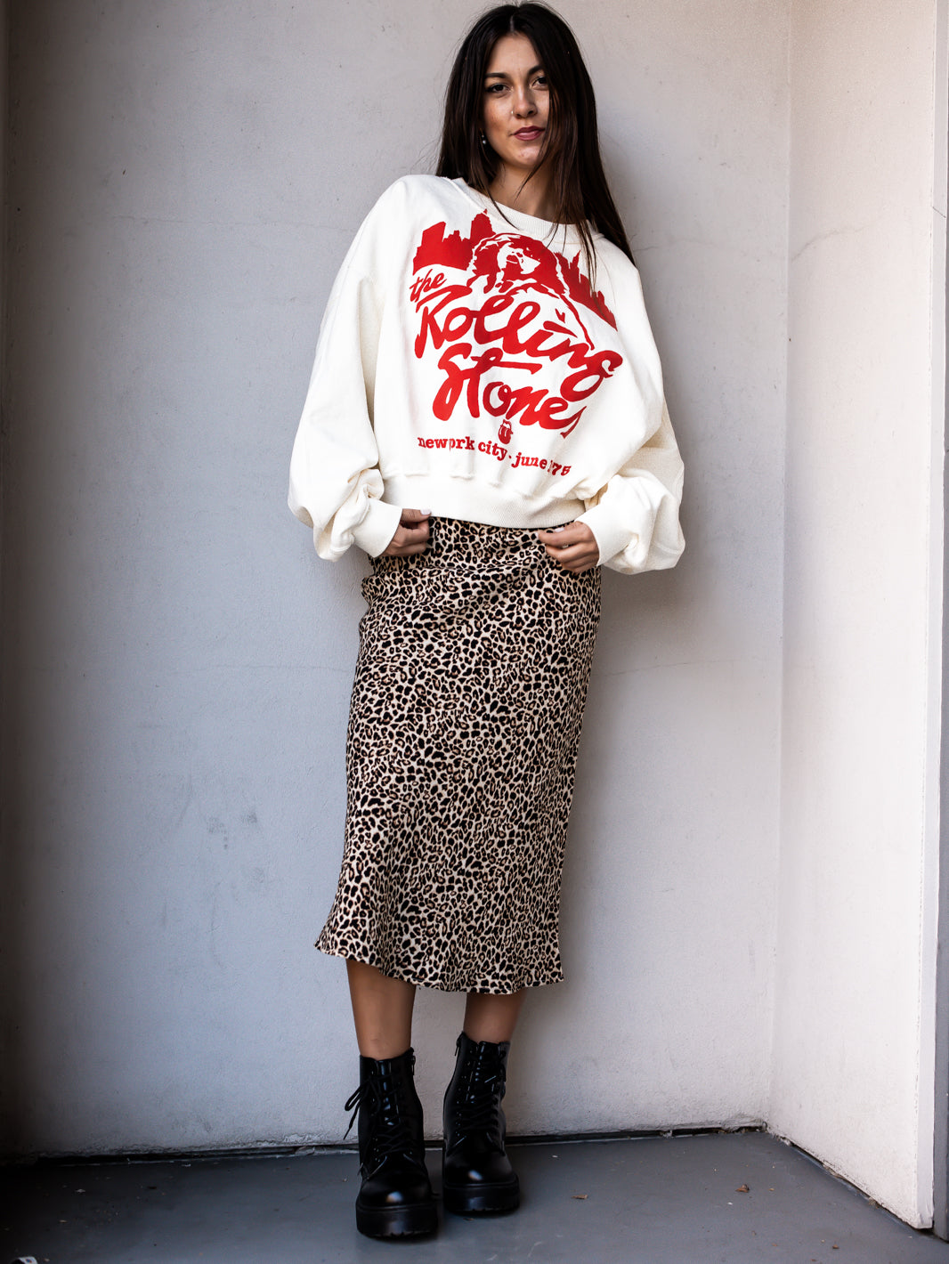 Rolling Stones Leopard Midi Skirt 