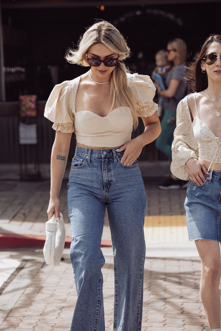 SUMMER DAY RUFFLED CROP TOP - TAUPE-AZURA-Jayden P Boutique