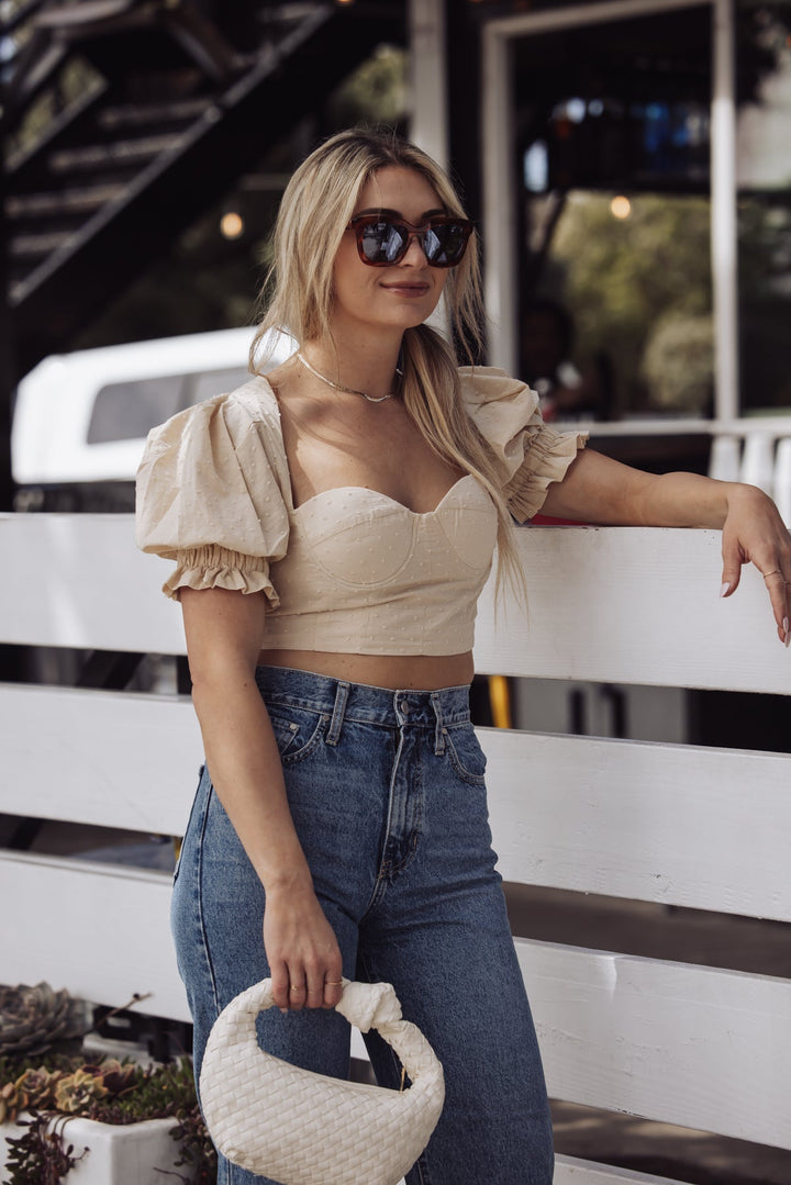 SUMMER DAY RUFFLED CROP TOP - TAUPE-AZURA-Jayden P Boutique