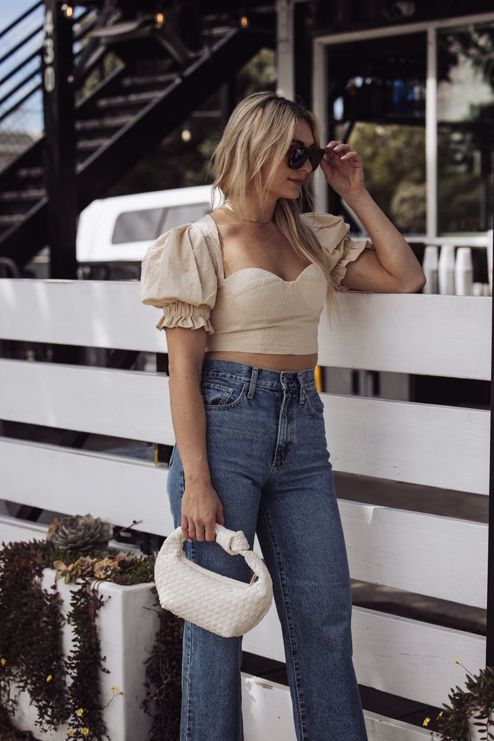 SUMMER DAY RUFFLED CROP TOP - TAUPE-AZURA-Jayden P Boutique