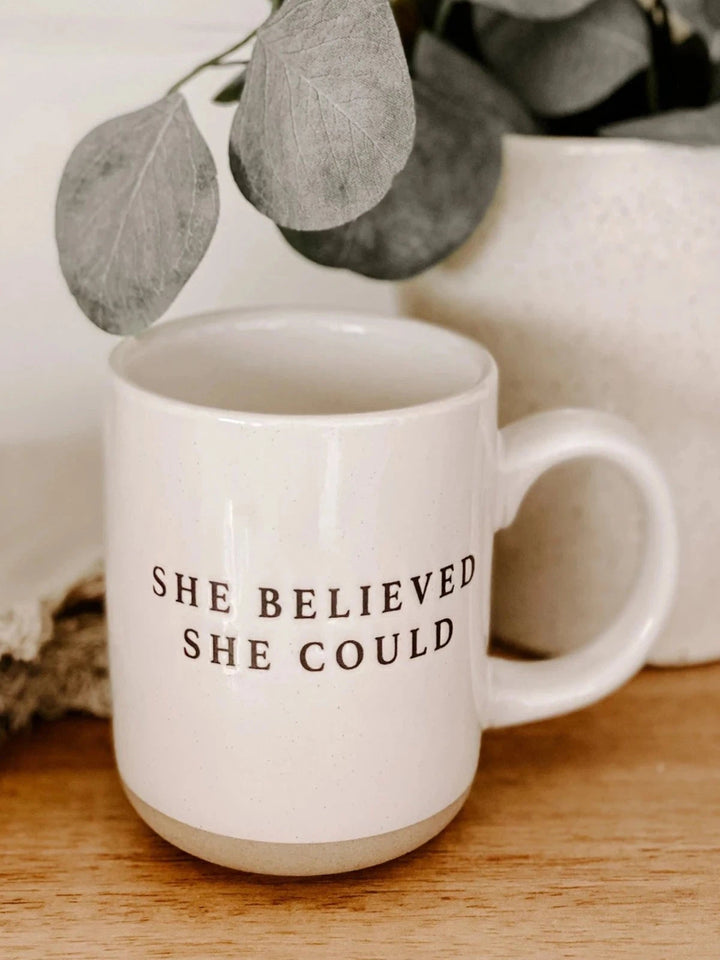 SWEET WATER DECOR - SHE BELIEVED SHE COULD STONEWARE COFFEE MUG-Sweet Water Decor-Jayden P Boutique