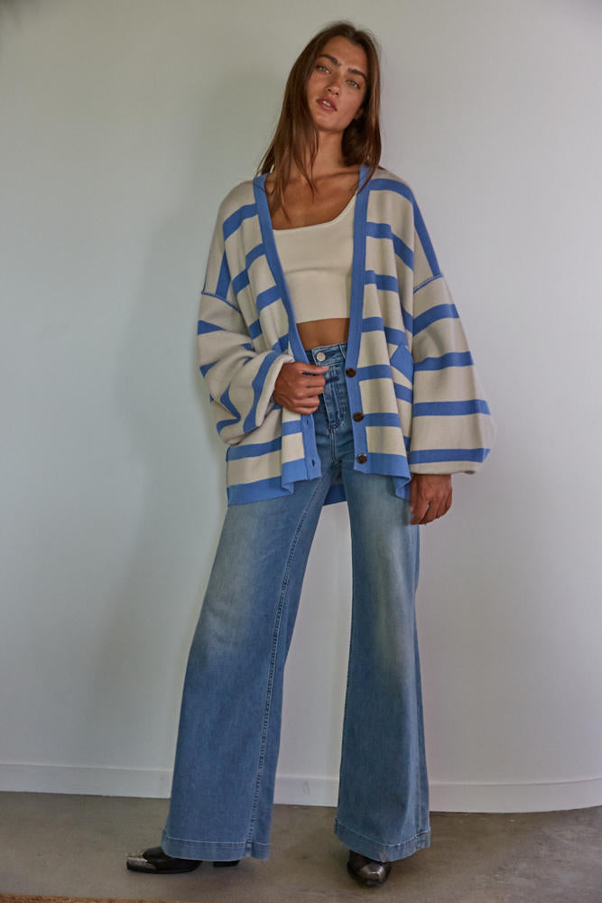 Secret Crush V-Neck Striped Cardigan