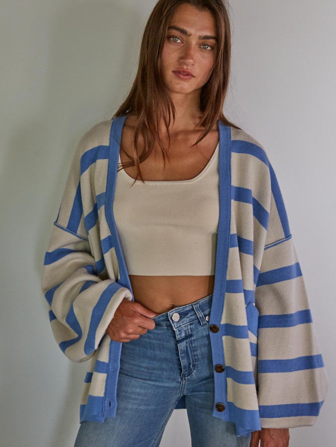 Secret Crush V-Neck Striped Cardigan