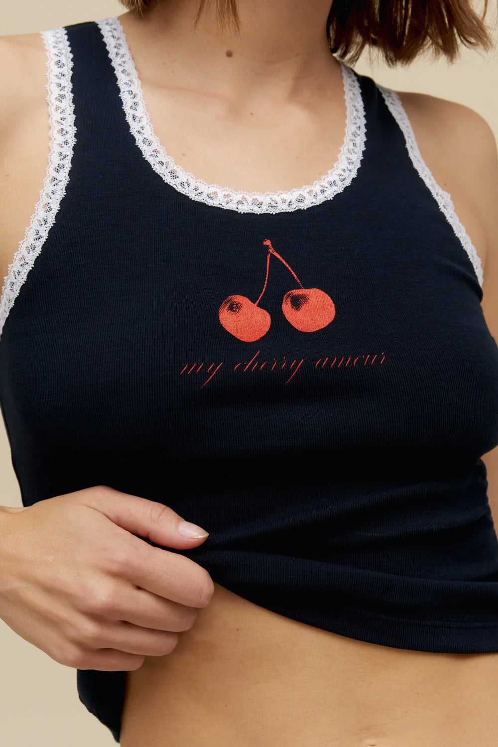 Day Dreamer My Cherry Amour Lace Trim Tank