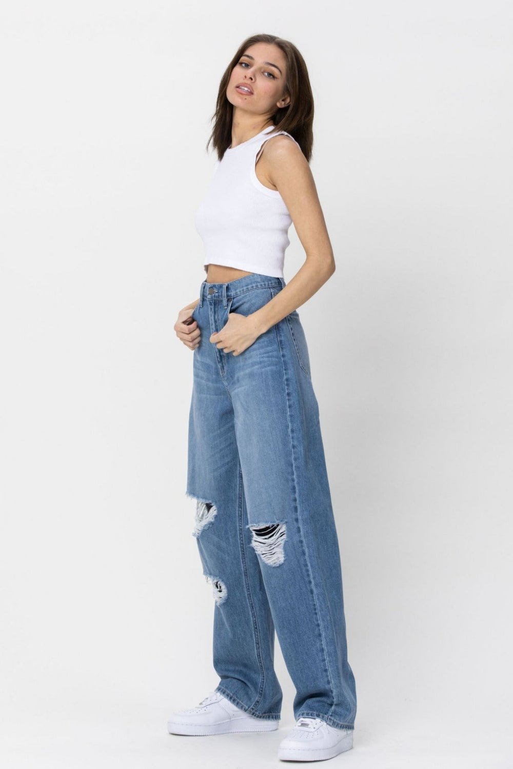 UNRESERVED BAGGY STRAIGHT LEG HIGH RISE DENIM-Cello Jeans-Jayden P Boutique