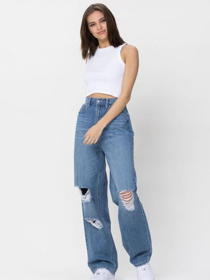 UNRESERVED BAGGY STRAIGHT LEG HIGH RISE DENIM-Cello Jeans-Jayden P Boutique