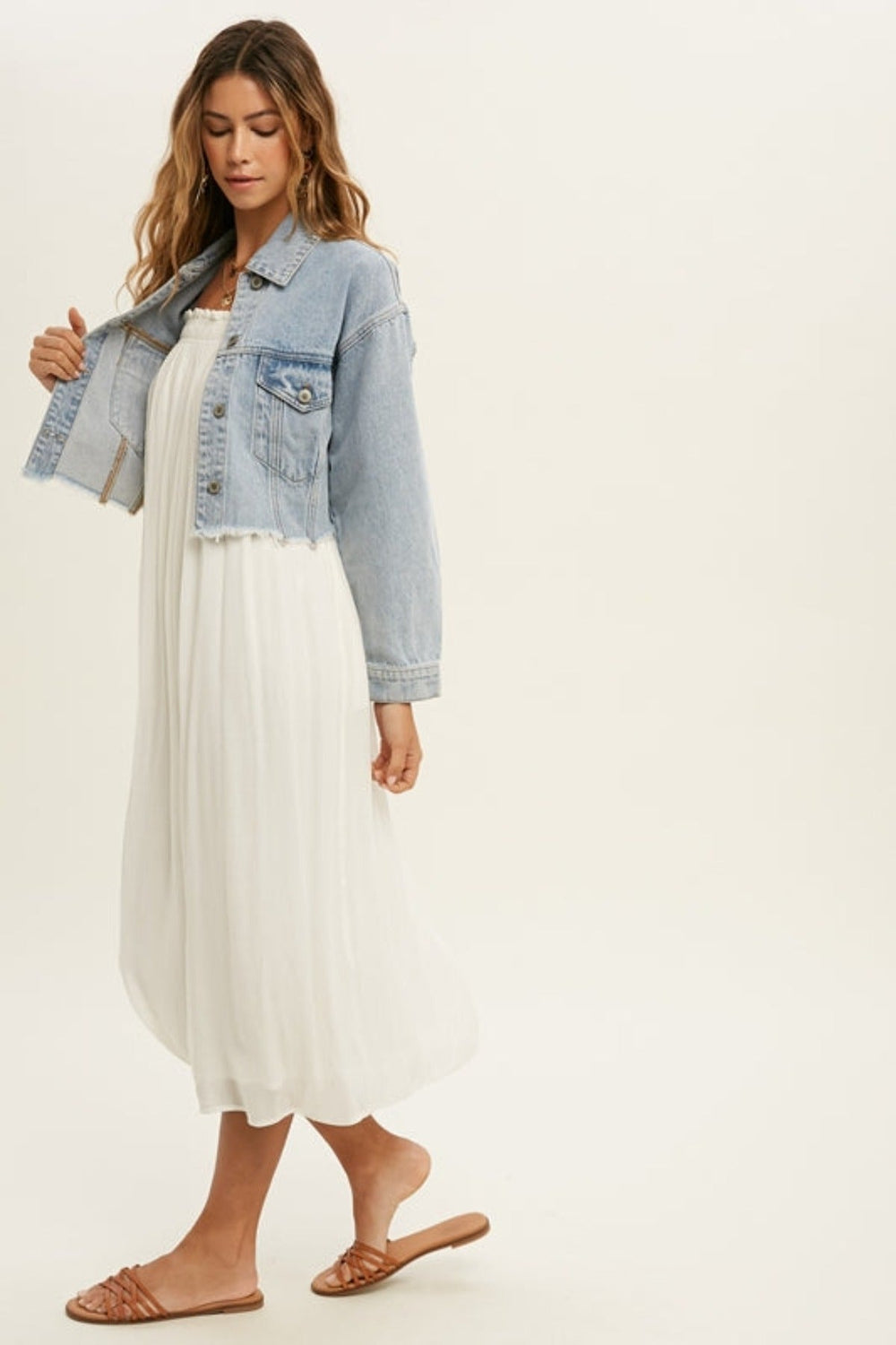 Jayden P Boutique - YOUNG AND FREE DISTRESSED HEM DENIM JACKET - DENIM - SMALL