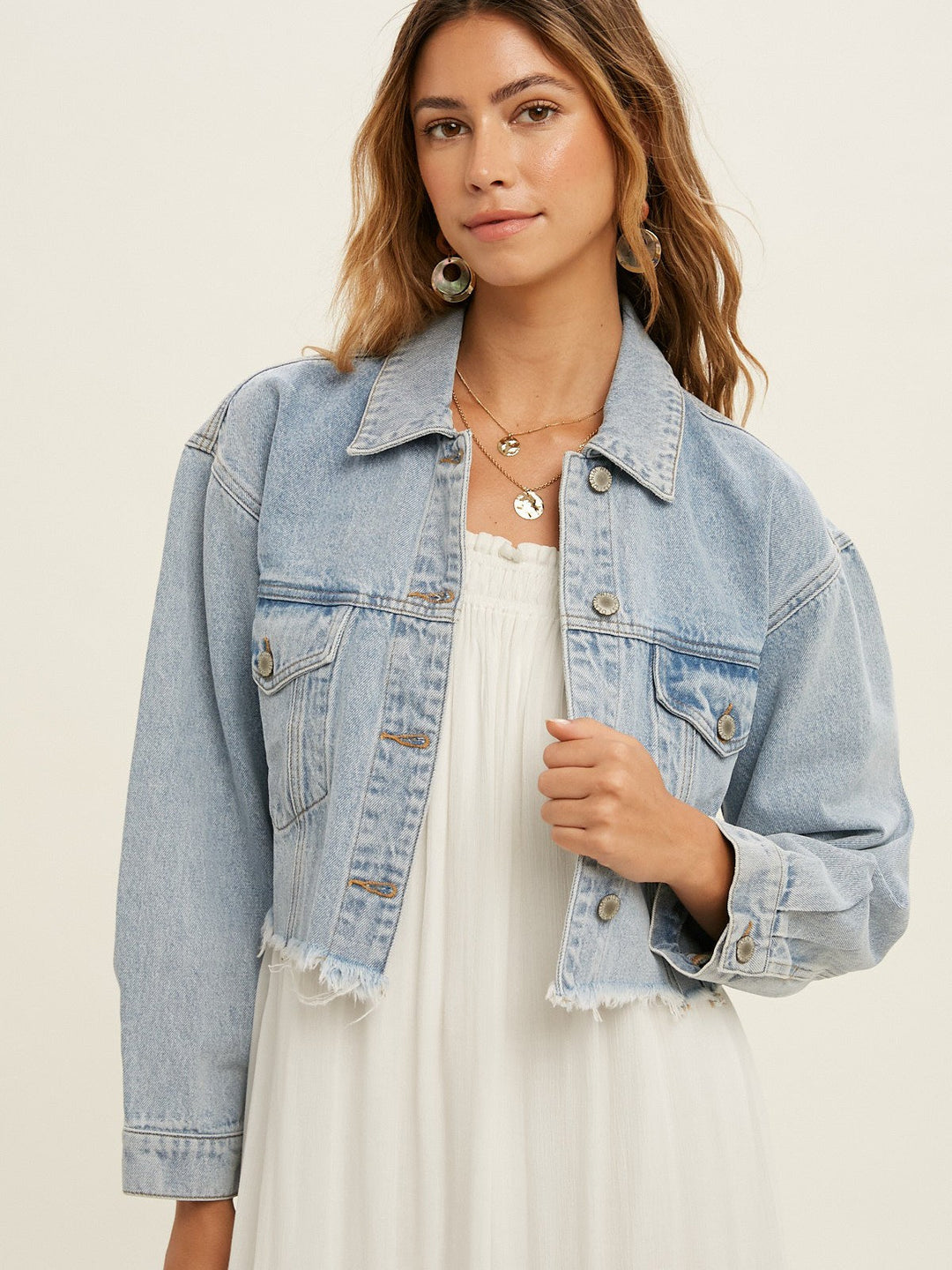 YOUNG AND FREE DISTRESSED HEM DENIM JACKET - DENIM-Wishlist-Jayden P Boutique