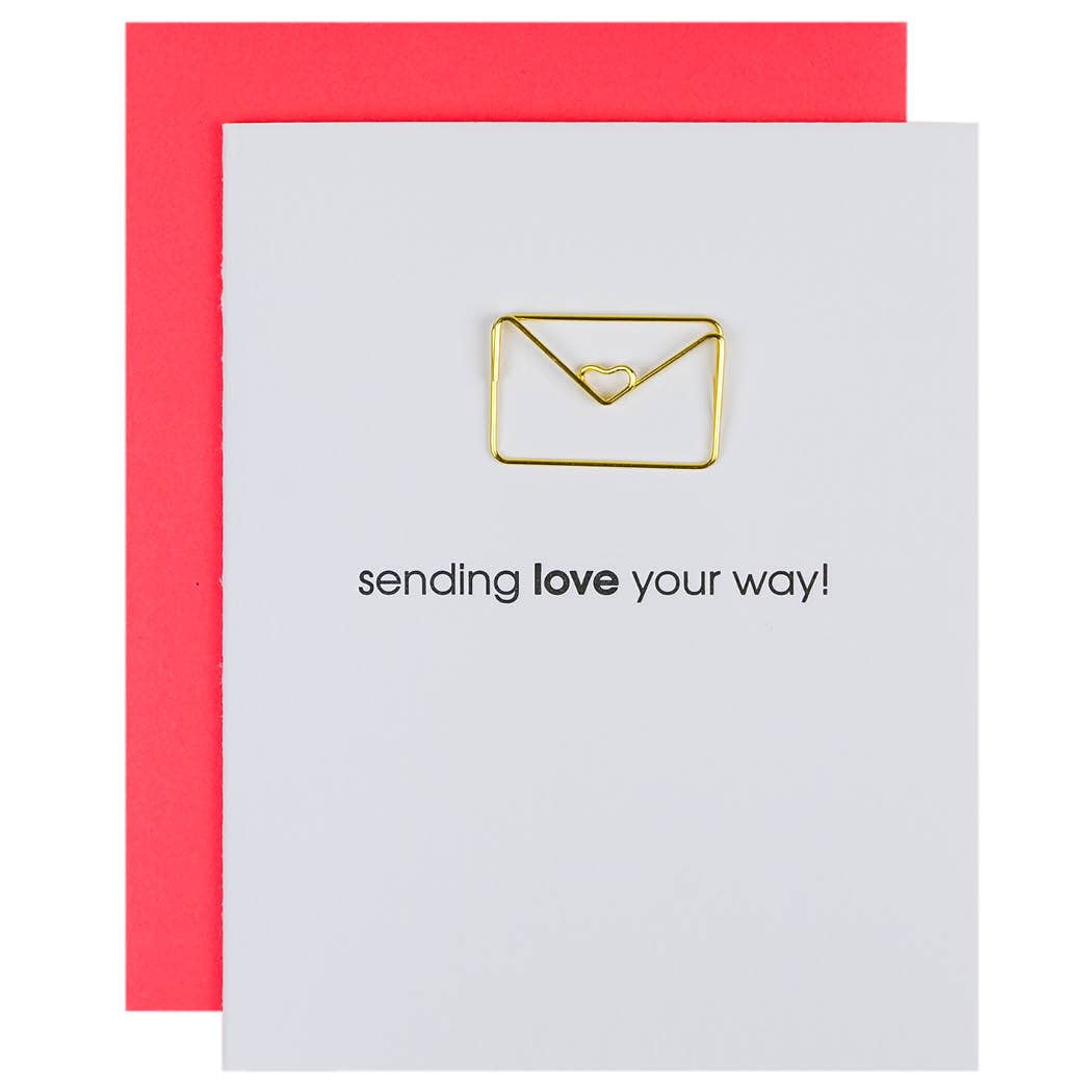 Jayden P Boutique - Letterpress Greeting Card + Keepsake Paperclip - Sending Love Your Way + Envelope Paperclip