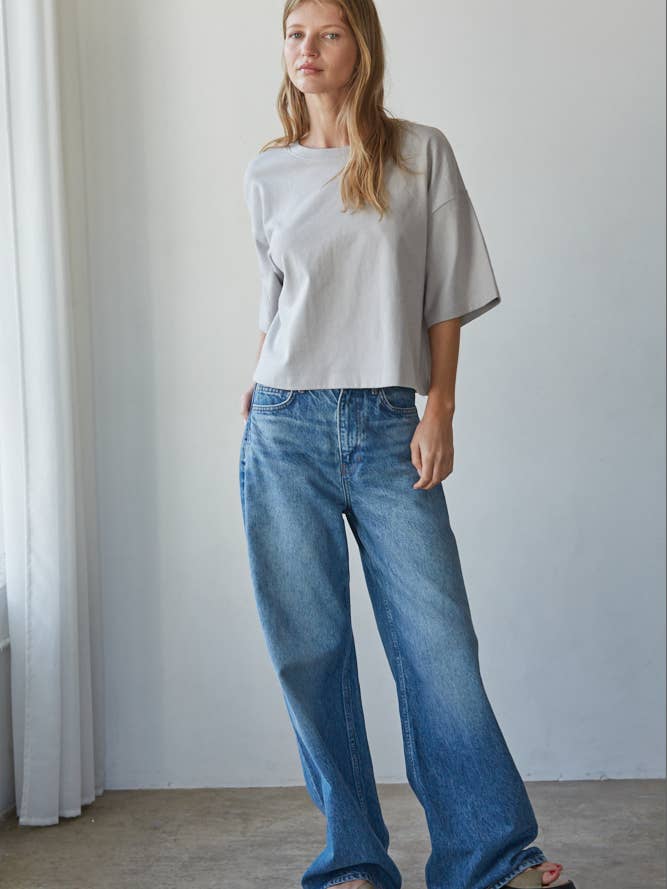 Sutton Drop Shoulder Knit Crew Top in Grey | Jayden P Boutique
