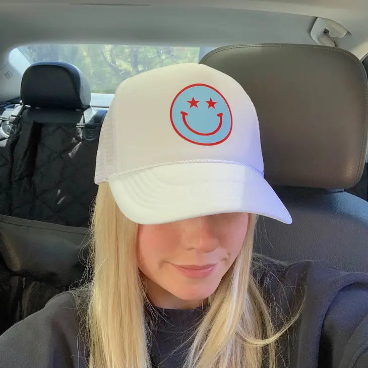 USA SMILEY TRUCKER HAT - WHITE