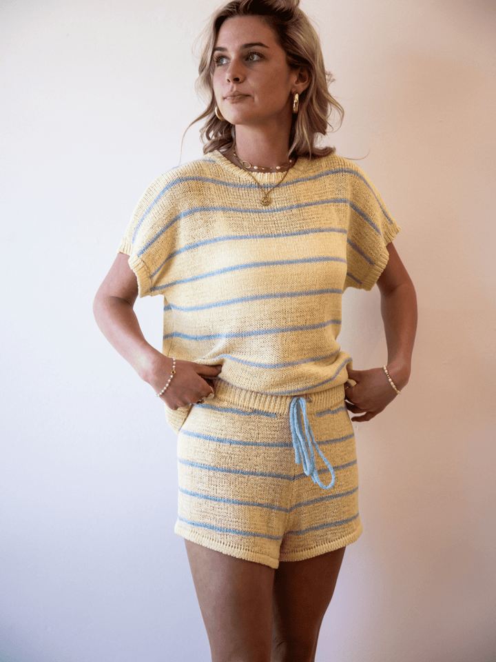Between the Lines Stripe Knit Shorts-SALE - Jayden P Boutique