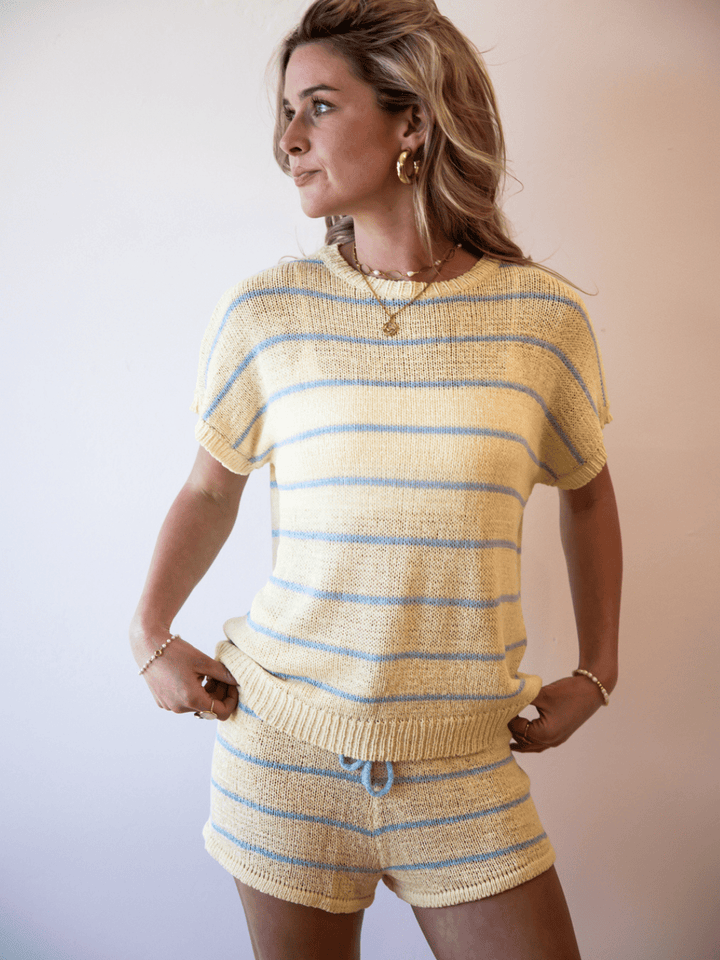 Between the Lines Stripe Knit Shorts-SALE - Jayden P Boutique