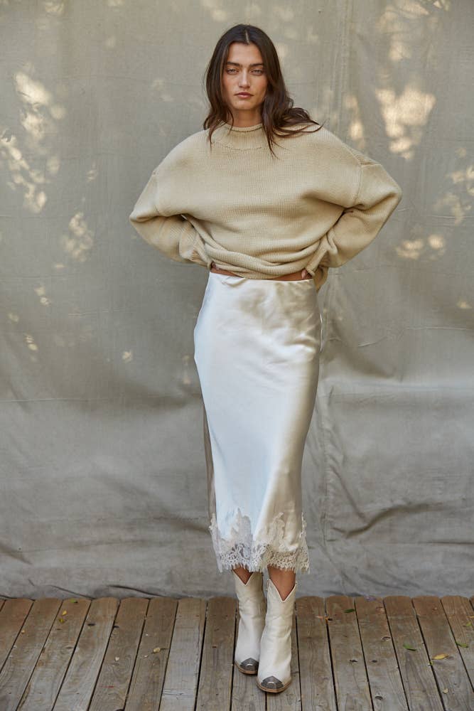 By Together pearl satin midi skirt, front view – Women&
