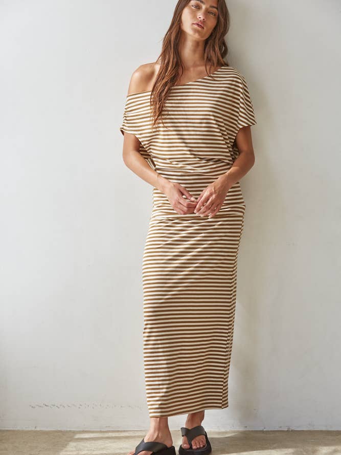 Marlow Striped Asymmetrical Knit Top in Cream Mocha — asymmetrical hemline | Jayden P Boutique