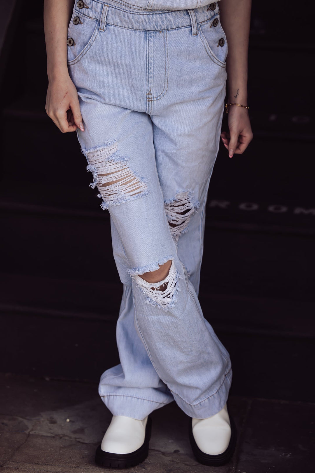 CARRIE POCKETED DISTRESSED DENIM OVERALLS - Jayden P Boutique
