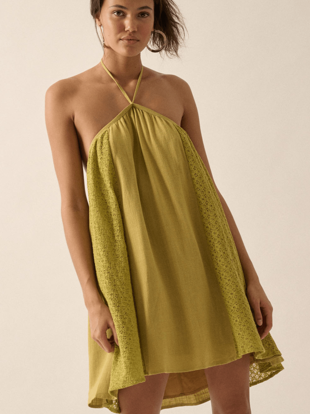 Citrine Lace Open-Back Halter Mini Dress - Jayden P Boutique
