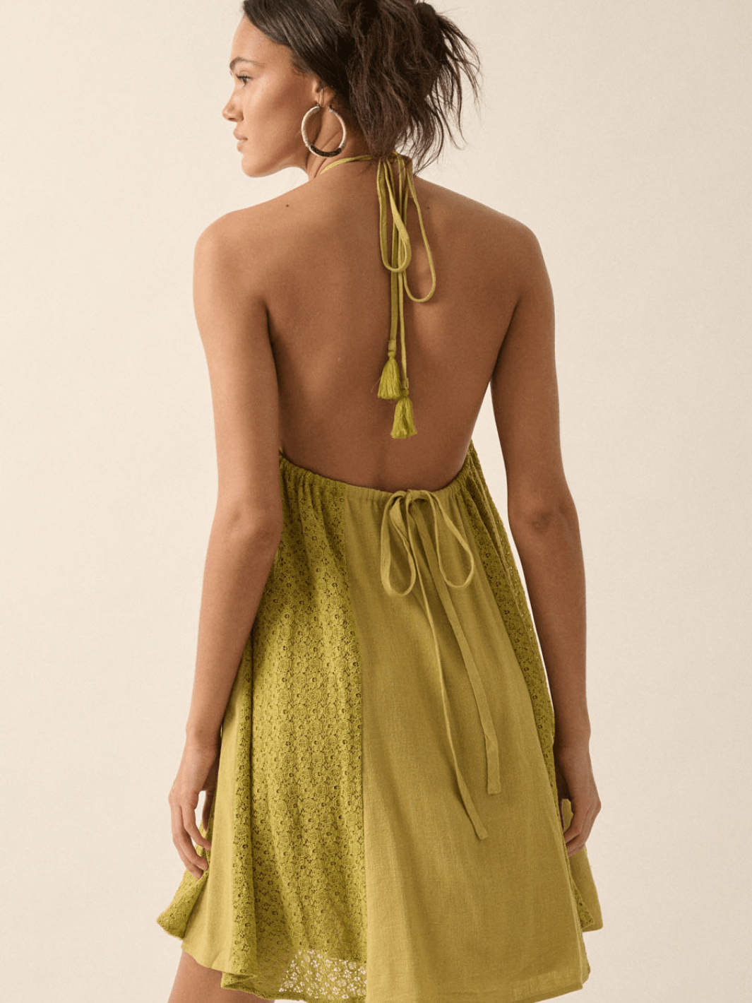 Citrine Lace Open-Back Halter Mini Dress - Jayden P Boutique