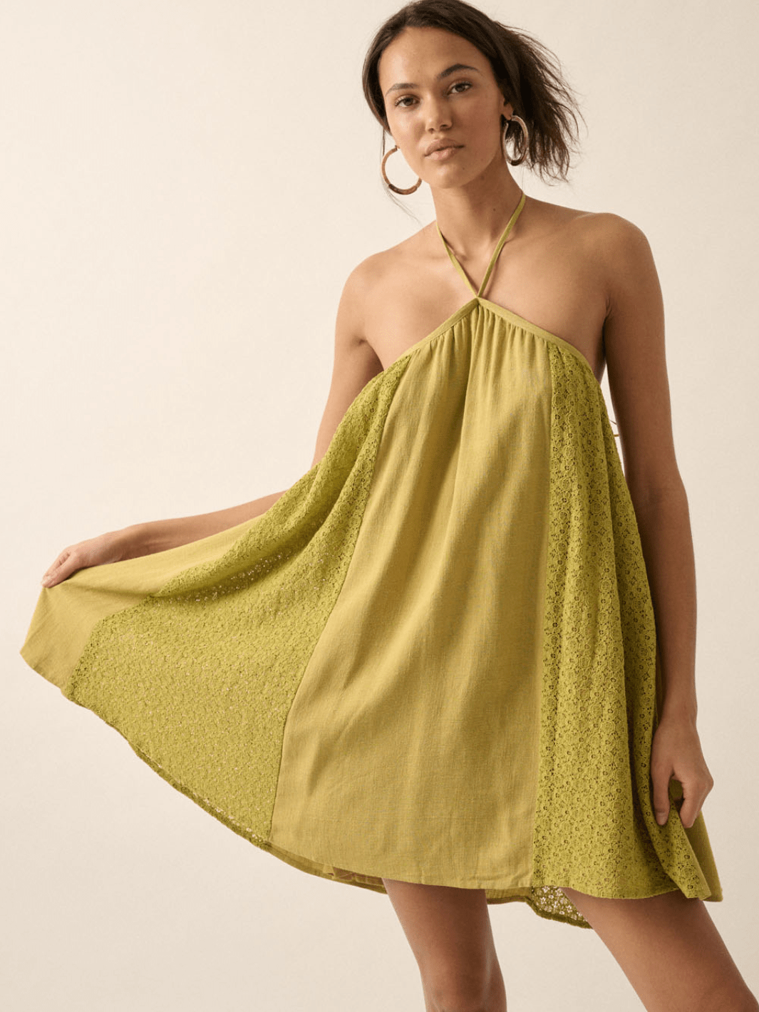 Citrine Lace Open-Back Halter Mini Dress - Jayden P Boutique