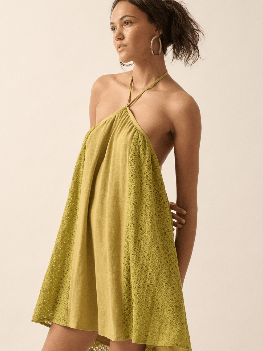Citrine Lace Open-Back Halter Mini Dress - Jayden P Boutique
