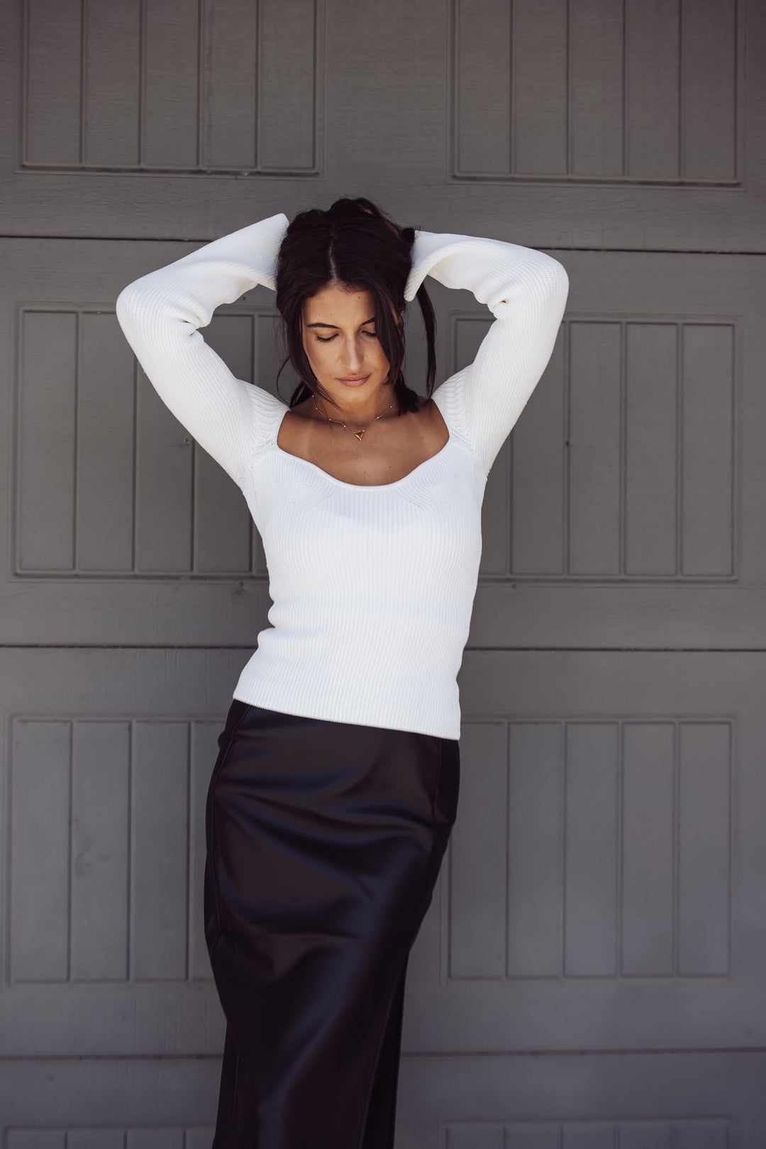 Claire Ribbed Long Sleeve Sweater Top - White - Jayden P Boutique