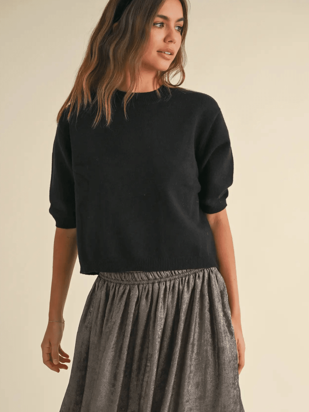 Cleo Ribbed Knit Short Sleeve Sweater Top - Jayden P Boutique
