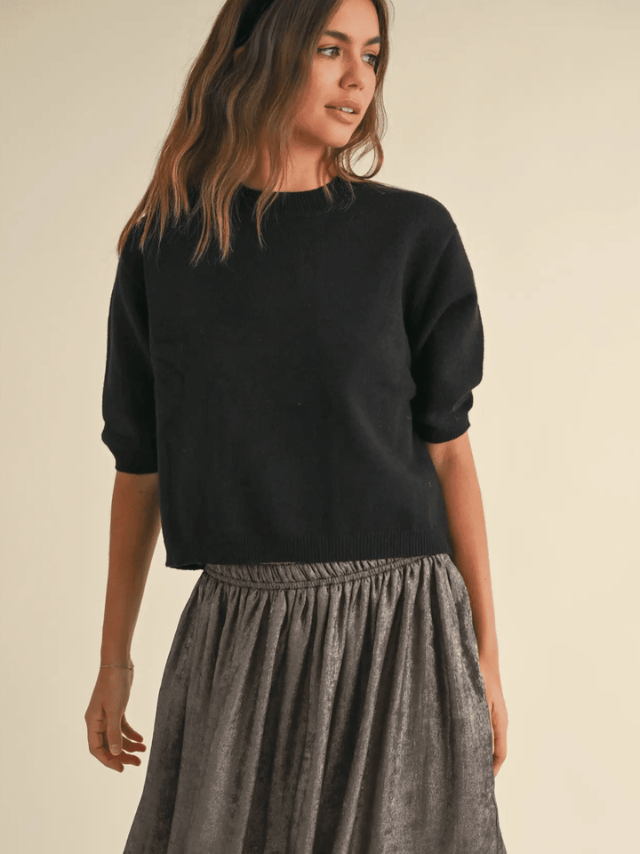 Cleo Ribbed Knit Short Sleeve Sweater Top - Jayden P Boutique