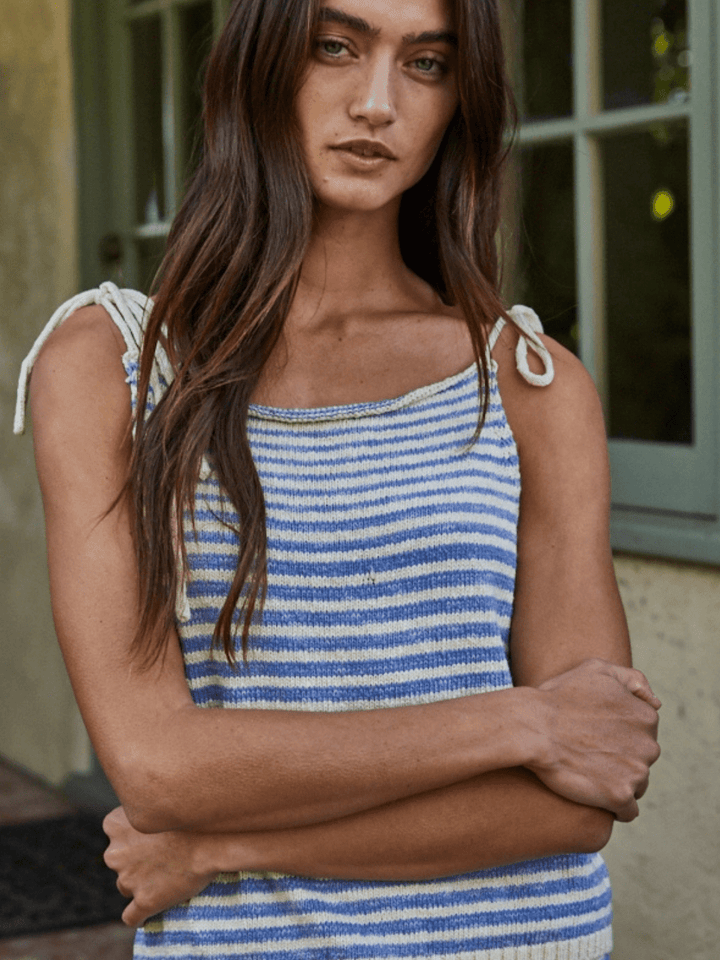 Coastal Stripe Knit Tie Strap Top - Jayden P Boutique