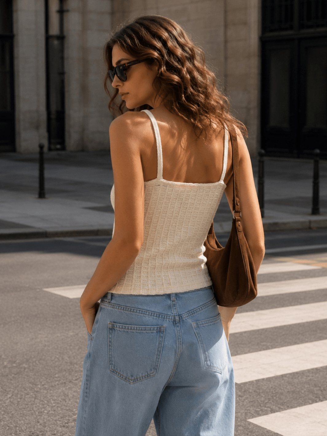 Cream Waffle-Knit Button-Front Cropped Camisole - Jayden P Boutique