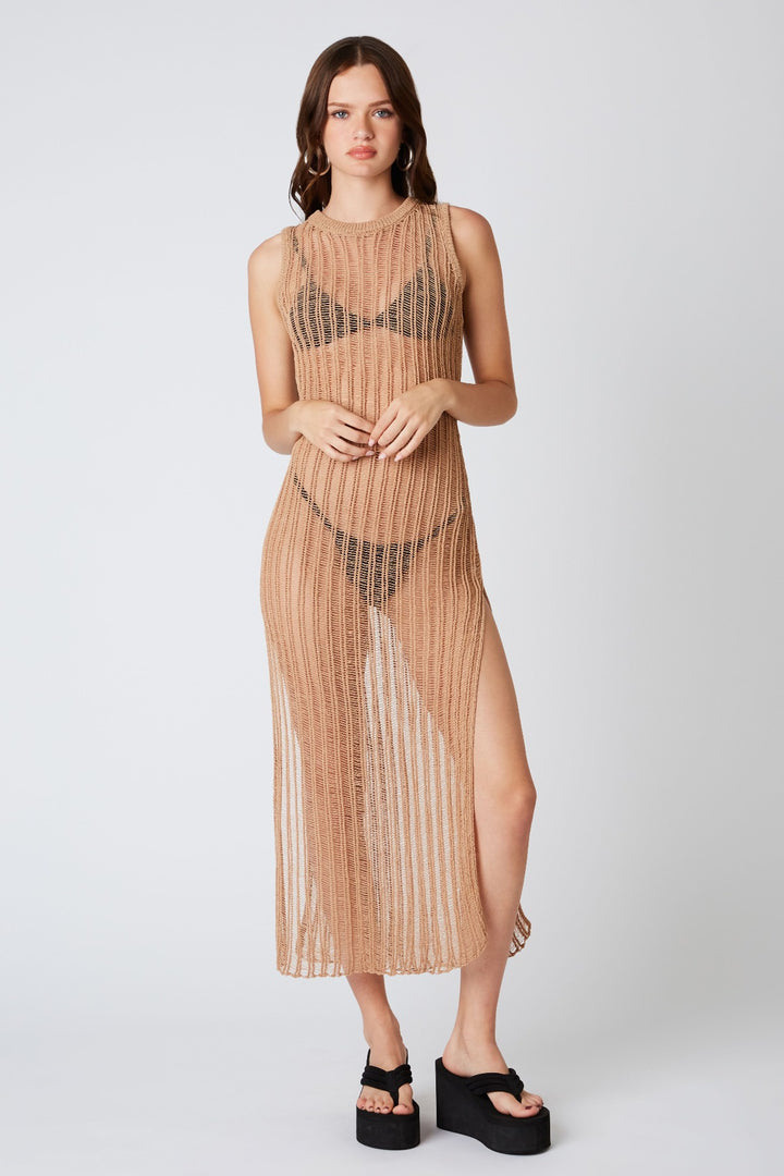 SANDY COVE CROCHET KNIT MAXI DRESS COVER UP - TOAST