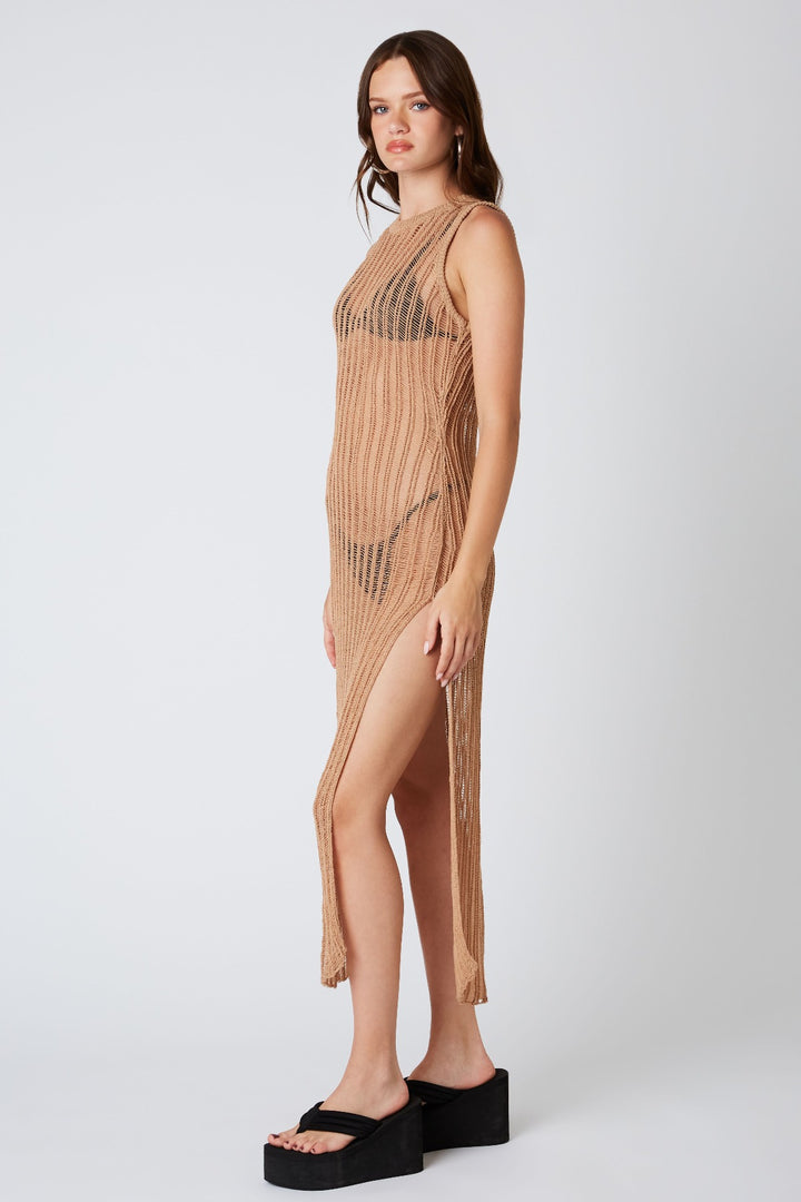 SANDY COVE CROCHET KNIT MAXI DRESS COVER UP - TOAST