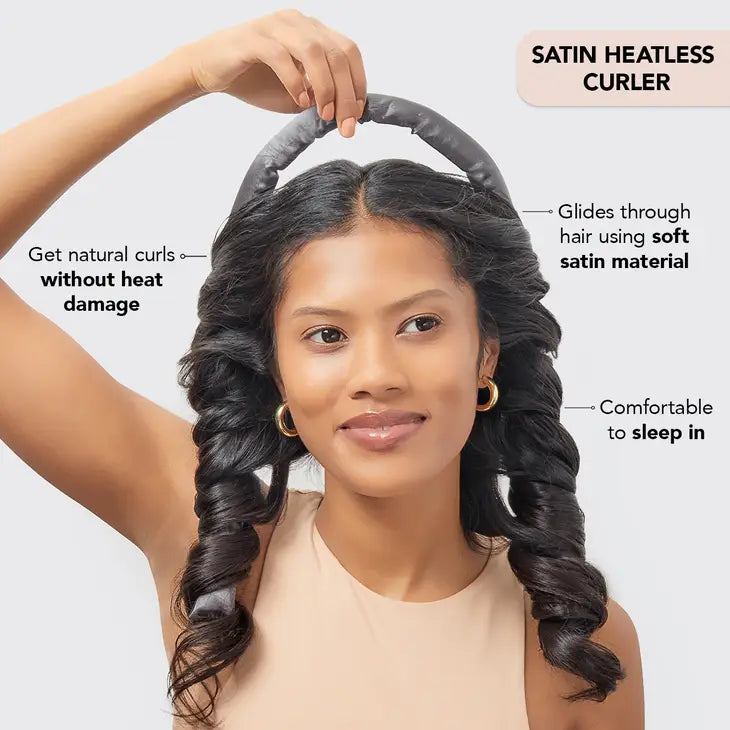 Kitsch Satin Heatless Curling Set allows you to create the perfect waves or curls for a beautiful style - without the heat damage! The satin construction keeps your hair frizz-free and prevents breakage. Simple to use and can be worn day or night! Set includes a foam curling rod & two scrunchies that gently secure your hair.
