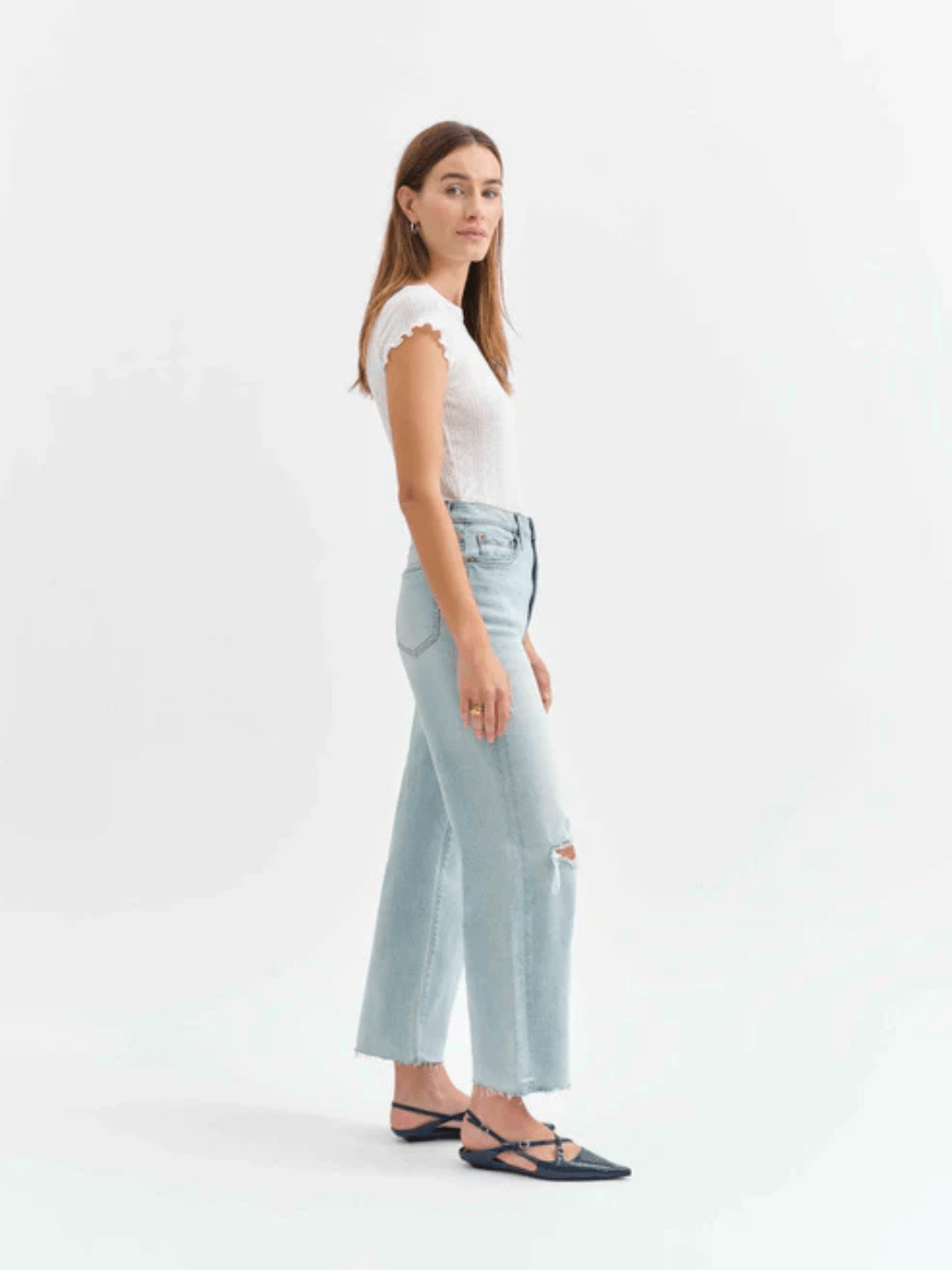 DAZE DENIM - Pleaser in Charisma Distressed High Rise Wide Ankle Jeans - Jayden P Boutique