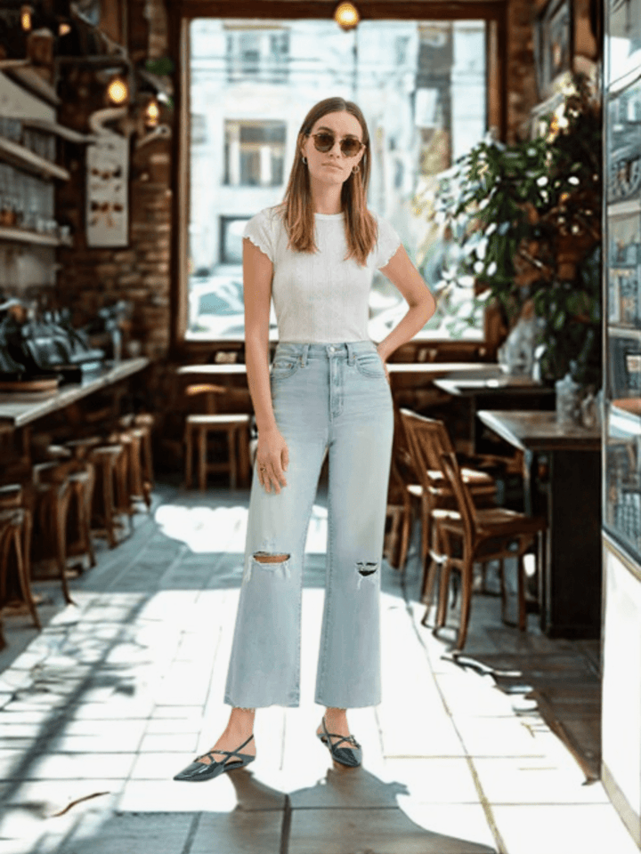 DAZE DENIM - Pleaser in Charisma Distressed High Rise Wide Ankle Jeans - Jayden P Boutique