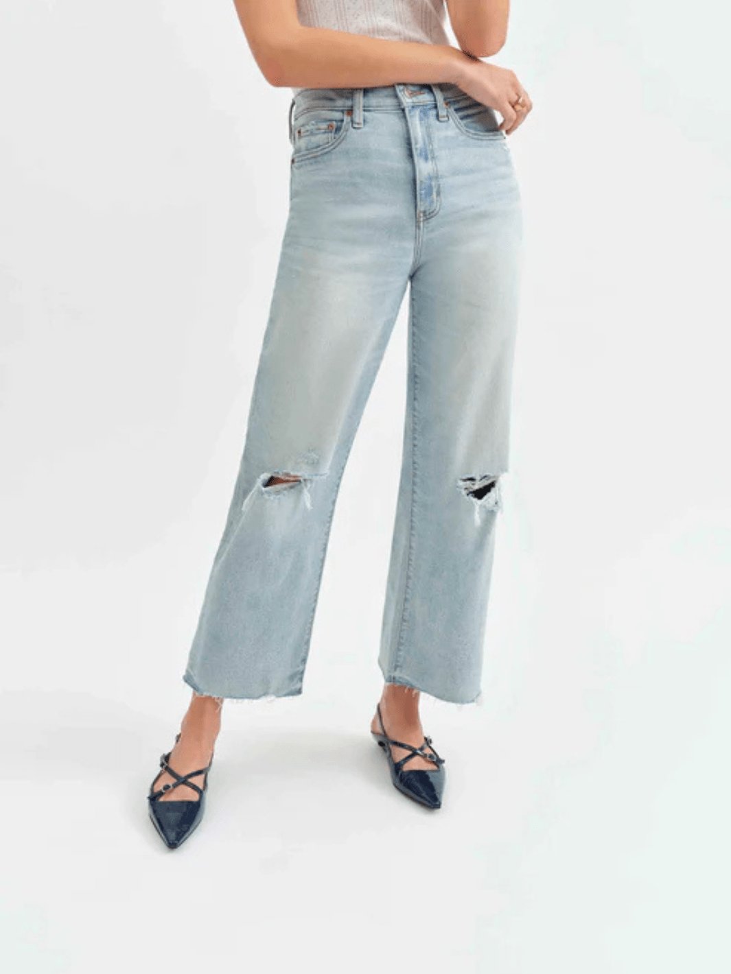 DAZE DENIM - Pleaser in Charisma Distressed High Rise Wide Ankle Jeans - Jayden P Boutique