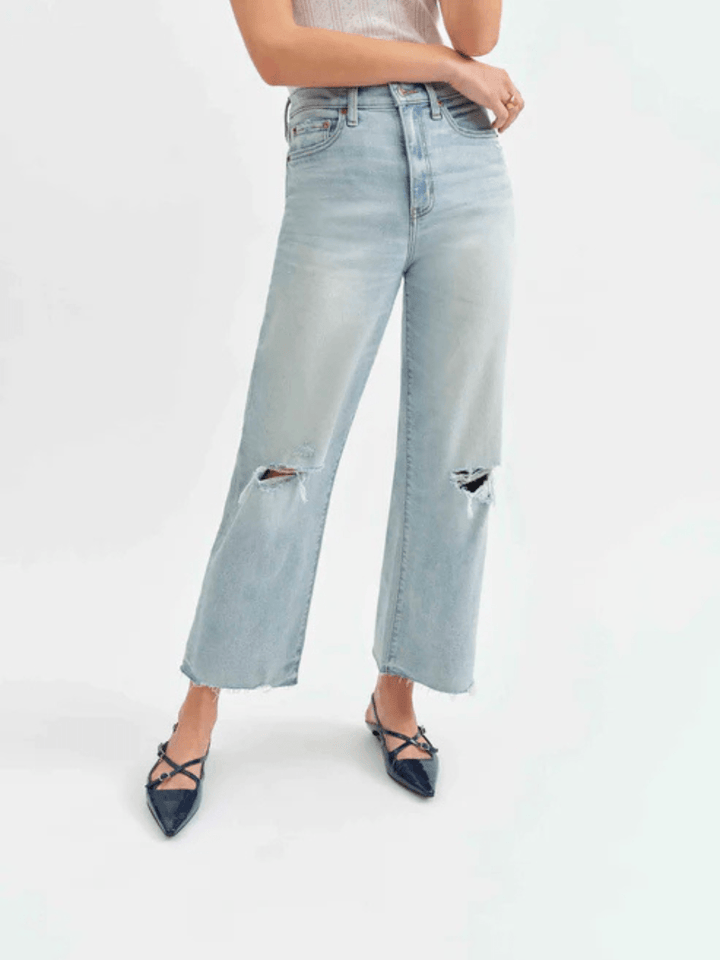 DAZE DENIM - Pleaser in Charisma Distressed High Rise Wide Ankle Jeans - Jayden P Boutique