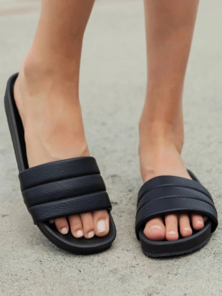 Dottie Puff Slip On Slide Sandals - Black - Jayden P Boutique