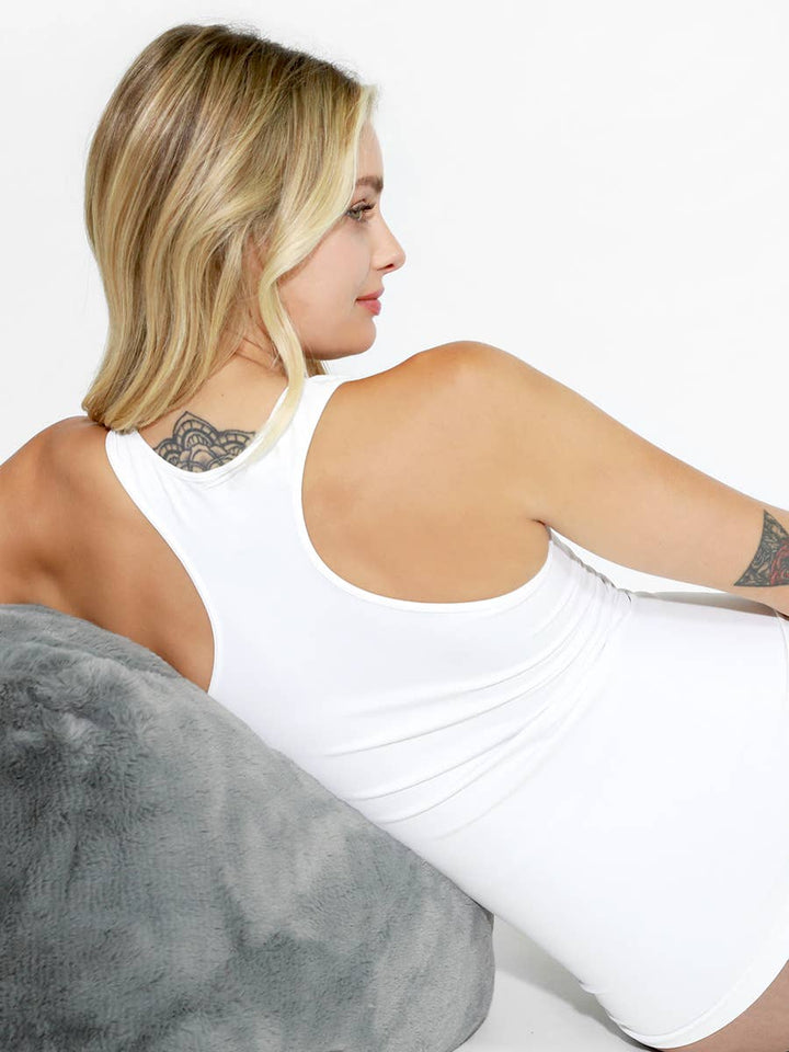 NikiBiki Kenzie Jersey Racerback Tank in White — back view of racerback silhouette | Jayden P Boutique