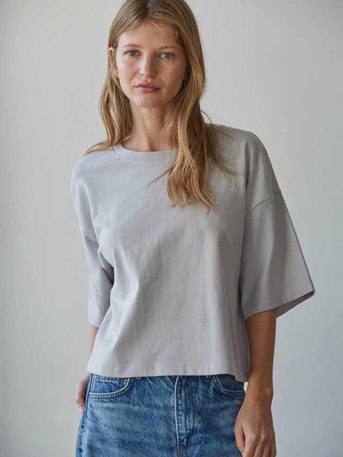 Sutton Drop Shoulder Knit Crew Top in Grey | Jayden P Boutique