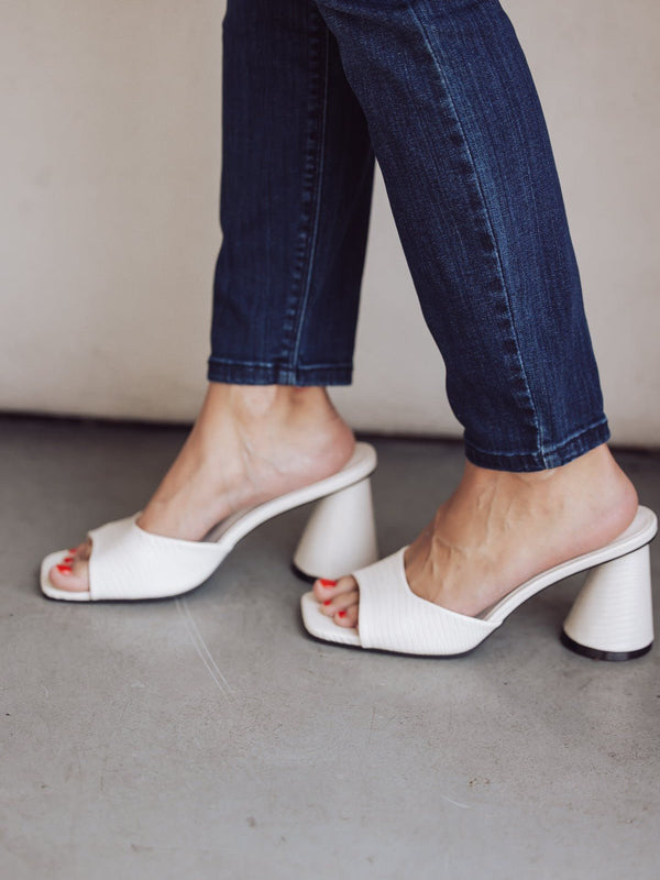 Enya Snake Skin Open Toe Round Heel - Off White - Jayden P Boutique