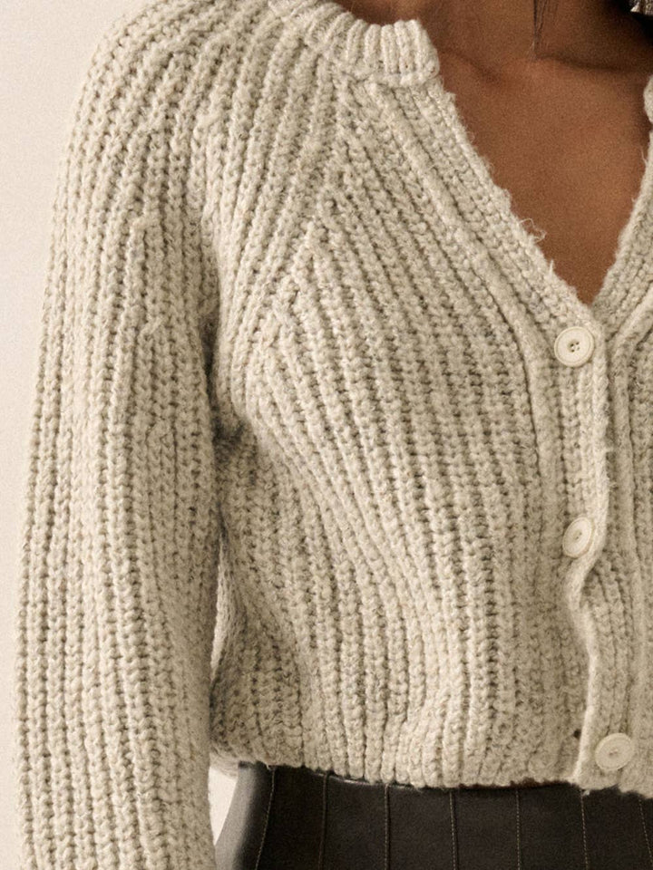 Marigold Confetti Knit Cardigan in Heather Cloud — ribbed knit close-up | Jayden P Boutique