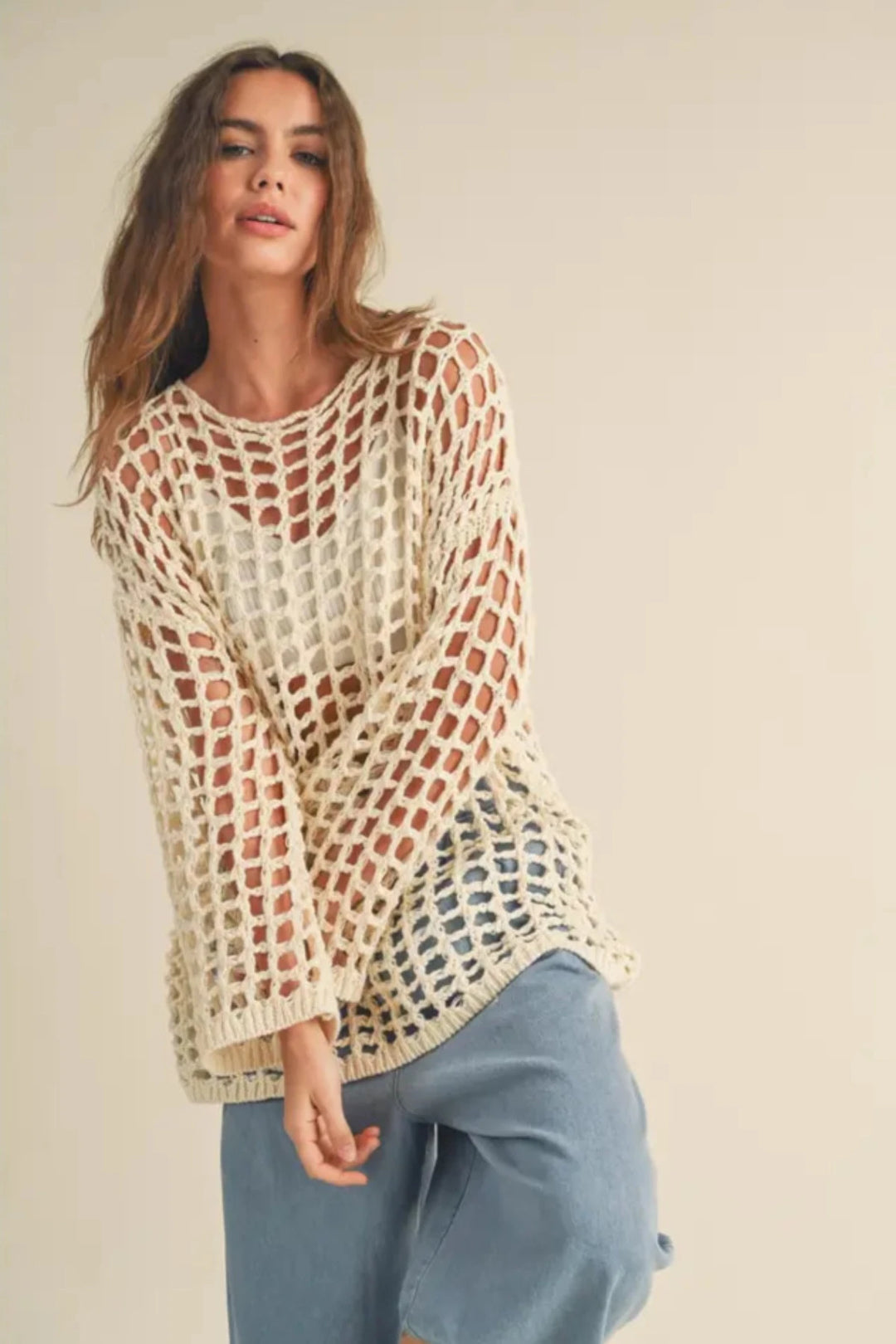Lacy Crochet Knitted Long Sleeve Top