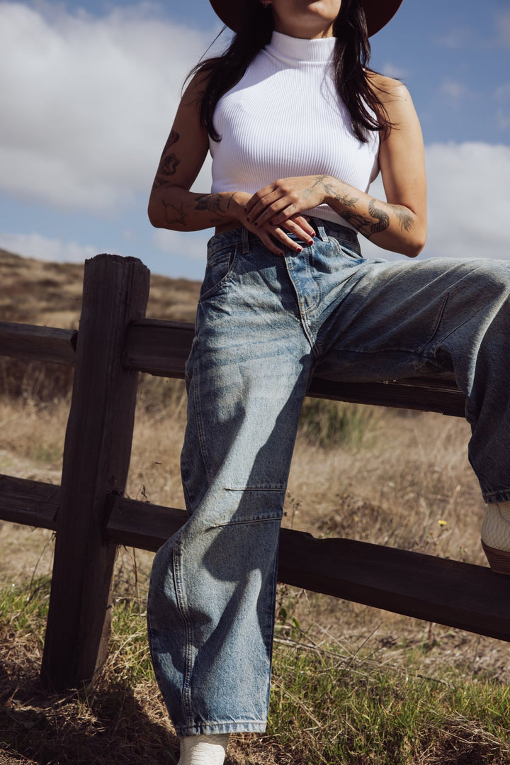 Free People Good Luck Mid Rise Barrel Jeans - Jayden P Boutique