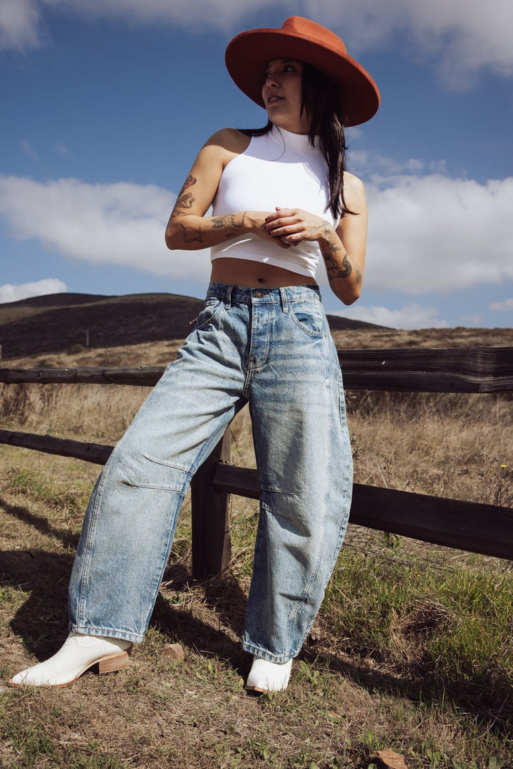 Free People Good Luck Mid Rise Barrel Jeans - Jayden P Boutique