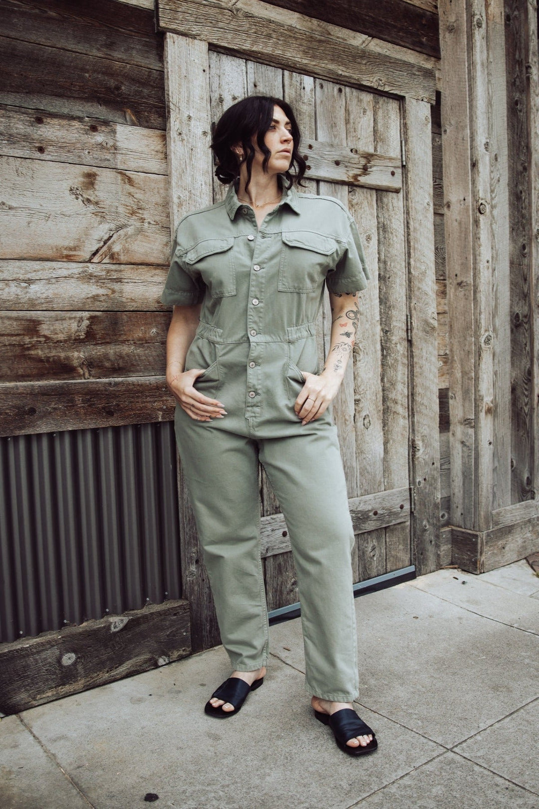 Free People Marci Denim Jumpsuit - Washed Army - Jayden P Boutique